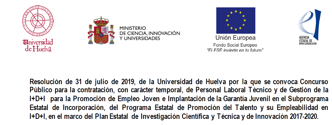 Oferta empleo Universidad de Huelva. Plan de empleo juvenil. Medida y evaluación de la radiactividad atmosférica asociada al gas radón y aerosoles